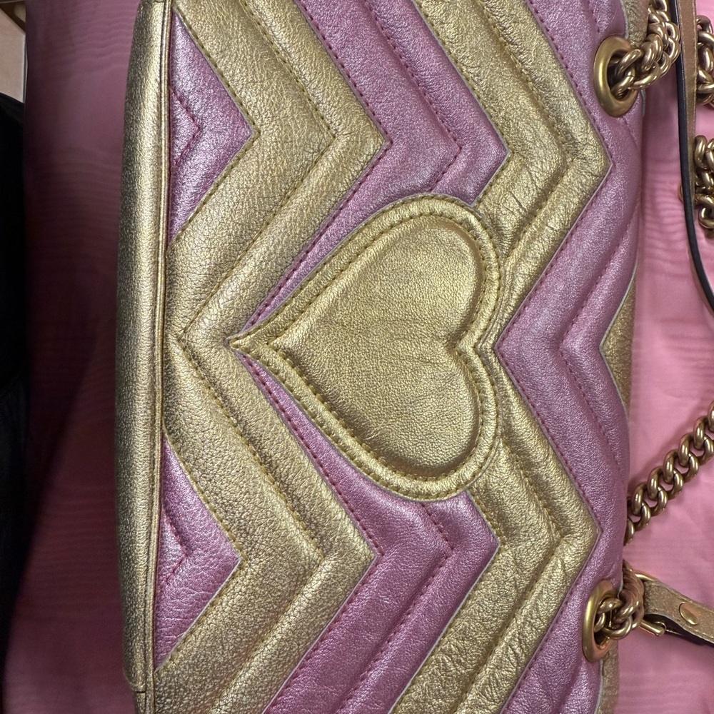 Gucci Pink and Gold Chevron Quilted Shoulder Bag - Picture 7 of 16